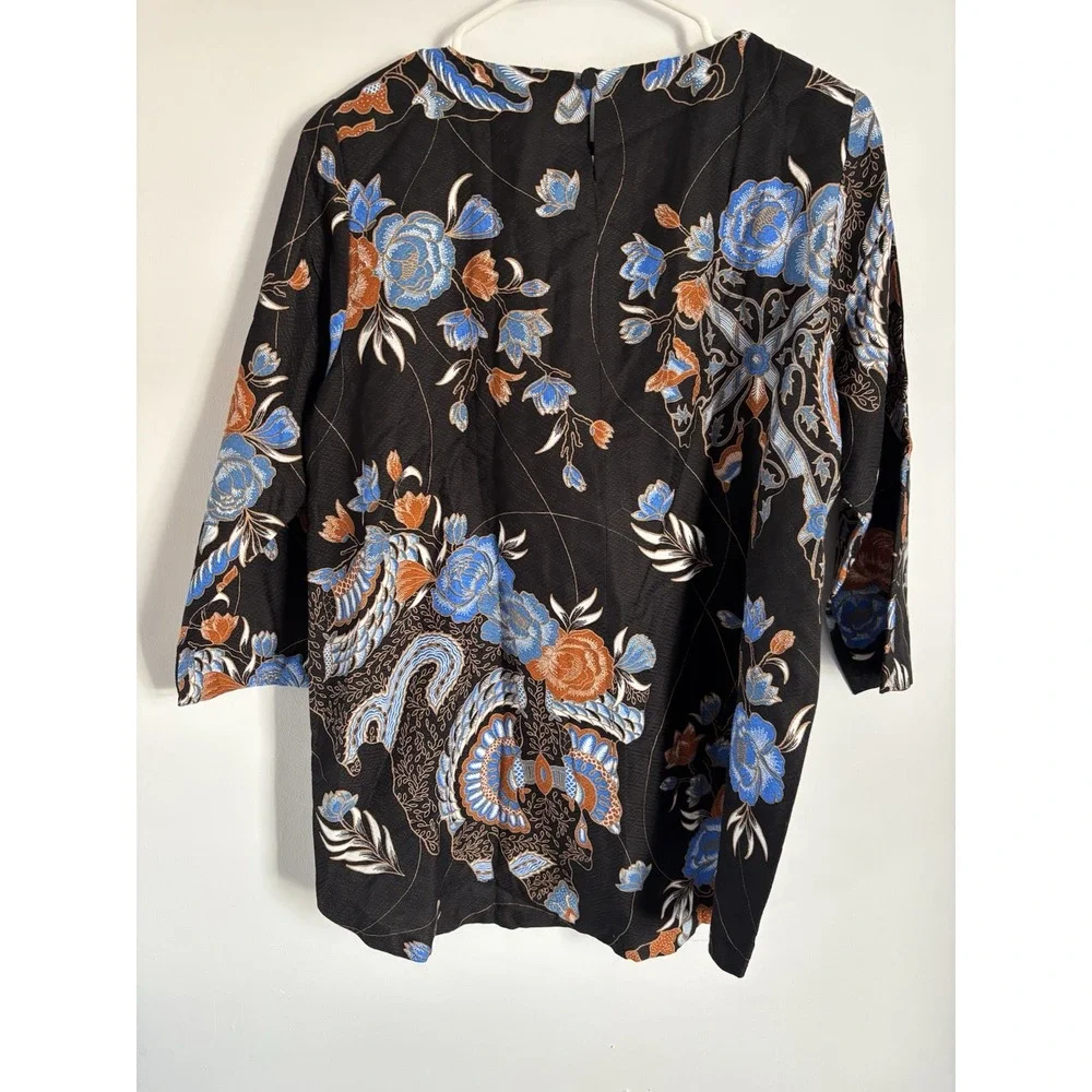 Batik Semar Tunic Shirt Women's 3L (Us Sz XL) Black Blue Orange High-low - Picture 9 of 11